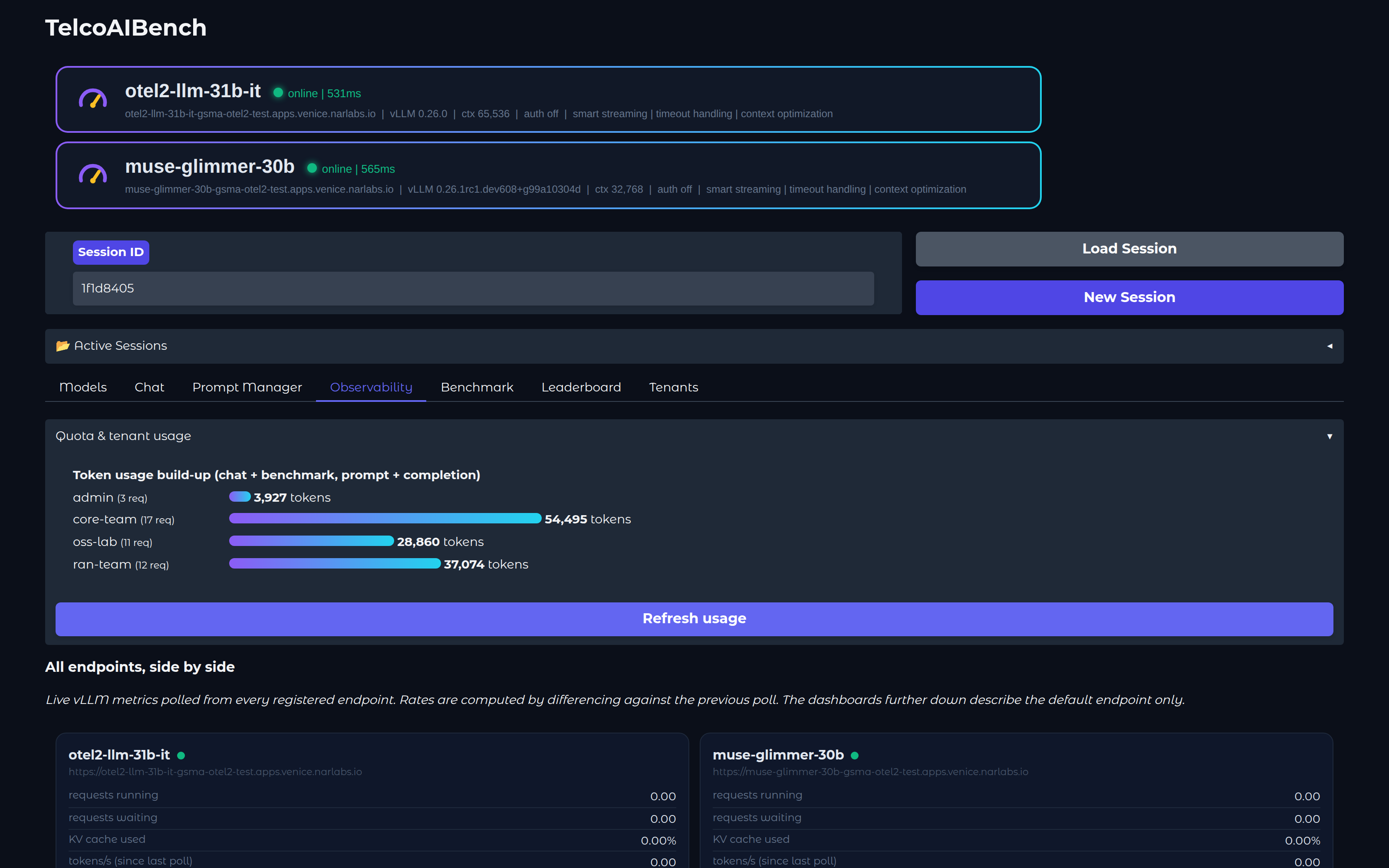 Per-tenant token usage build-up in Observability